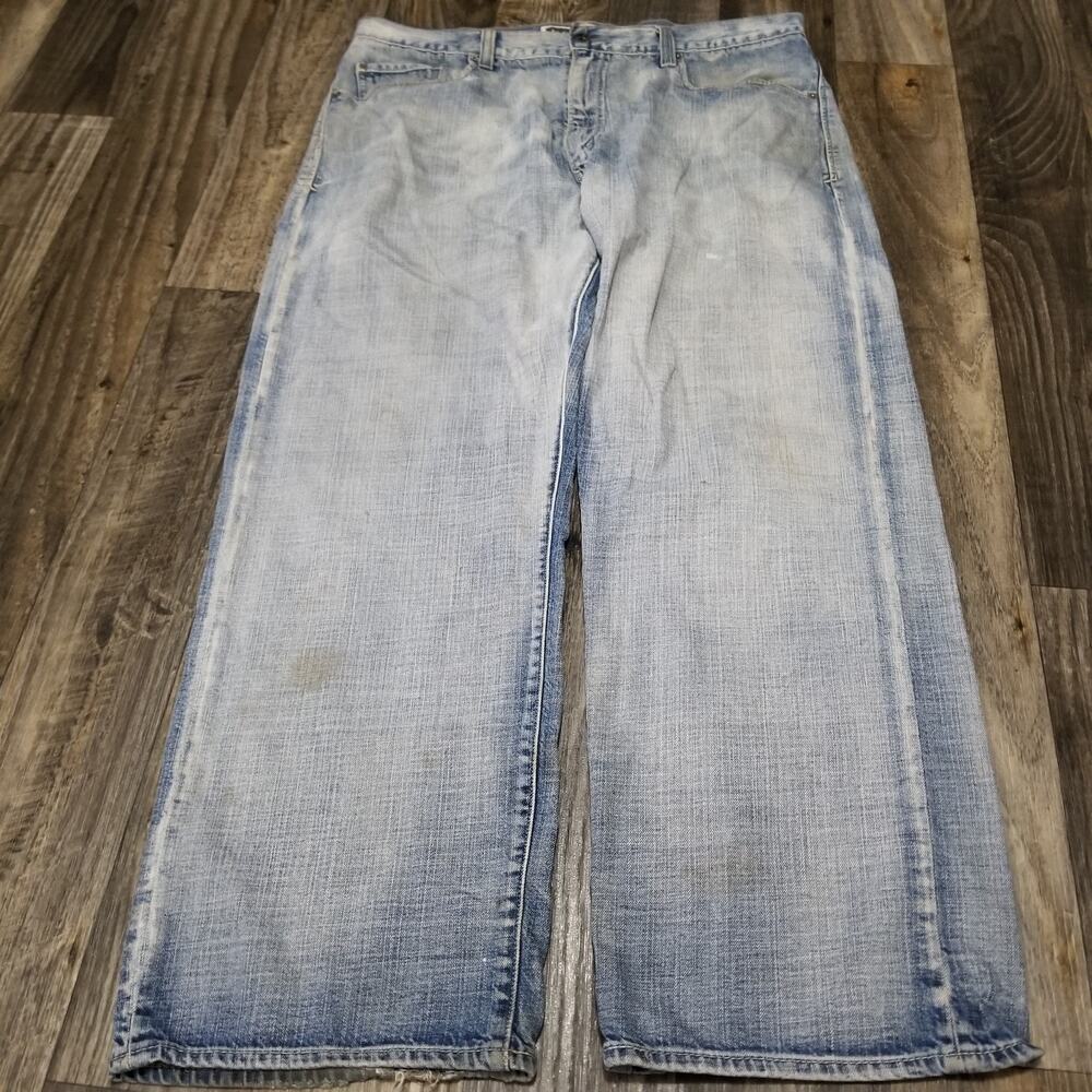 Levis Jeans Mens‎ 38x32 569 Blue Denim Low Loose Straight Distressed Wide Leg